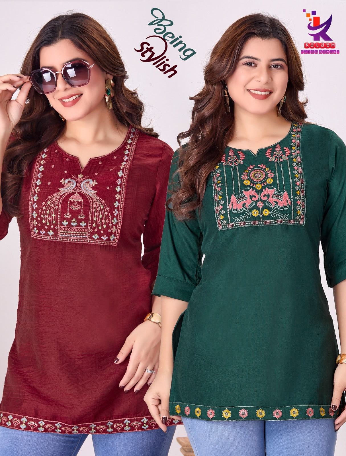 Being Stylish Mlm Kalash Lifestyle Rayon 17Kg Short Kurtis Exporter