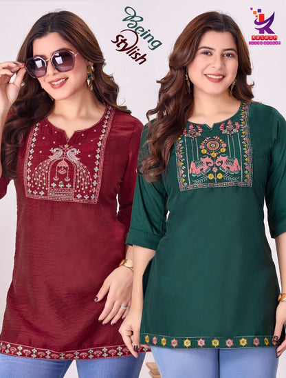 Being Stylish Mlm Kalash Lifestyle Rayon 17Kg Short Kurtis Exporter