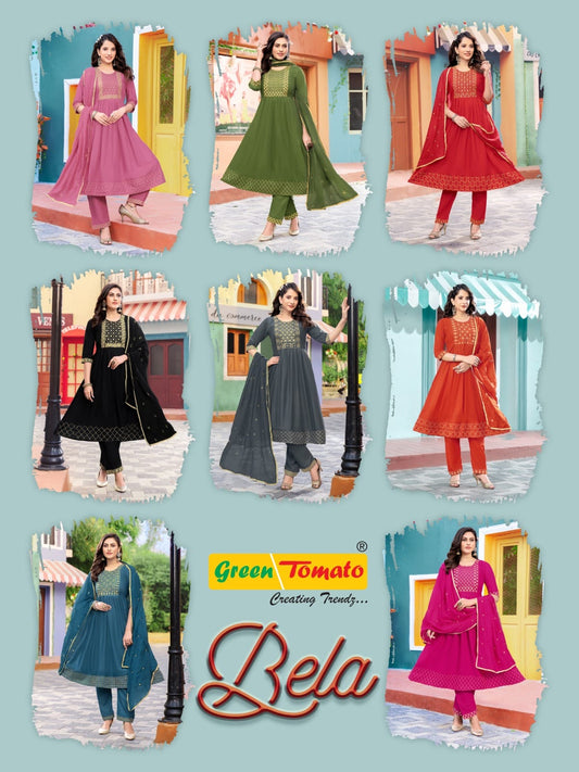 Bela Green Tomato Rayon Readymade Pant Style Suits
