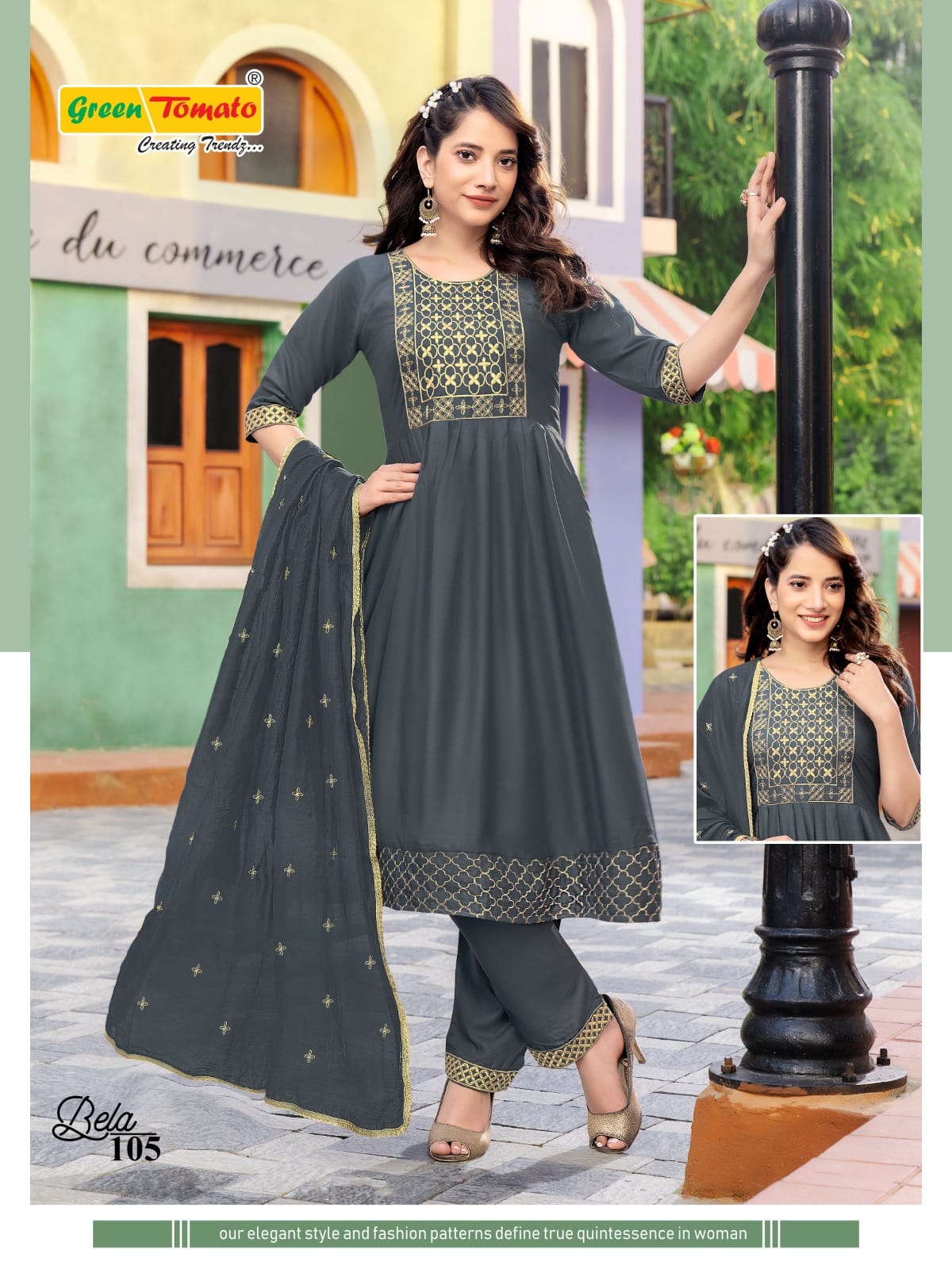 Bela Green Tomato Rayon Readymade Pant Style Suits