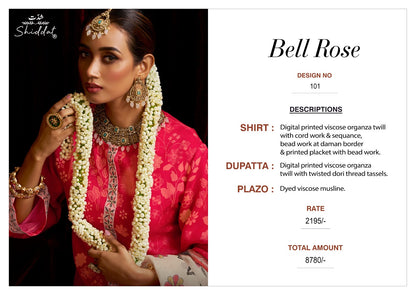 Bell Rose 101 Shiddat Viscose Organza Plazzo Style Suits Wholesale Price