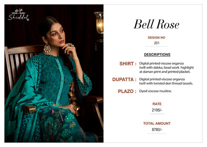 Bell Rose 201 Shiddat Viscose Organza Pant Style Suits Supplier India