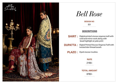 Bell Rose 501 Shiddat Viscose Organza Plazzo Style Suits Exporter India