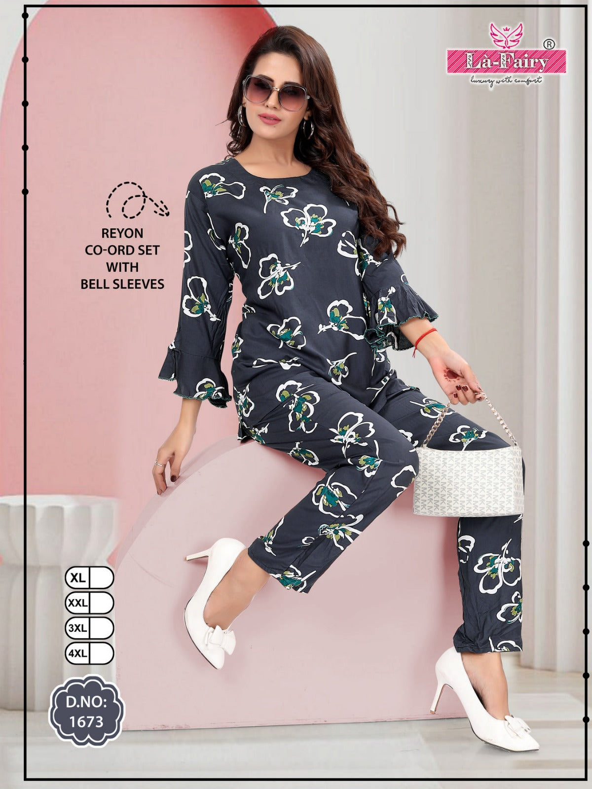 Bell Sleeves Design 1673 La Fairy Rayon Co Ord Set Supplier Ahmedabad