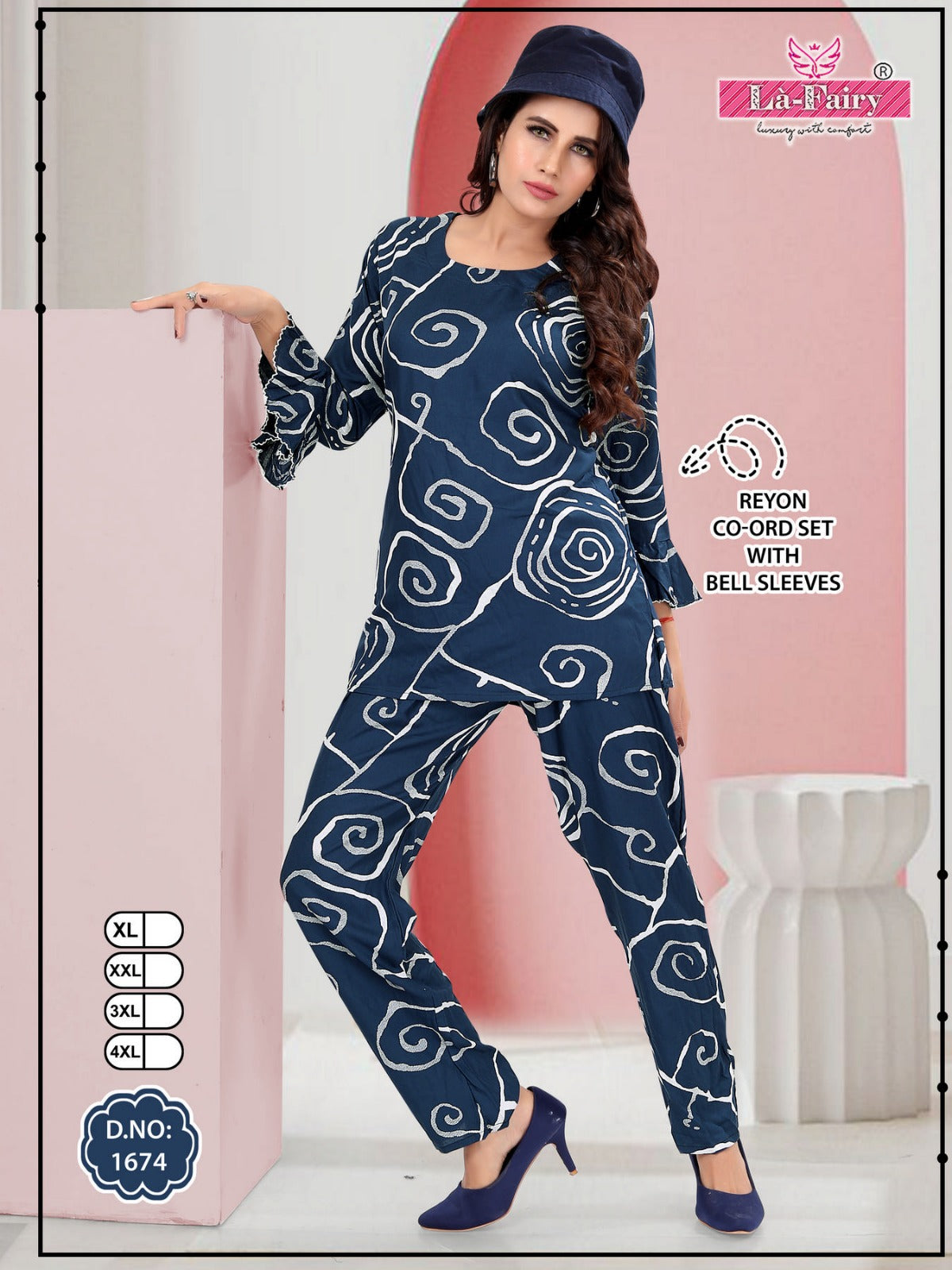 Bell Sleeves Design 1674 La Fairy Reyon Co Ord Set Wholesale