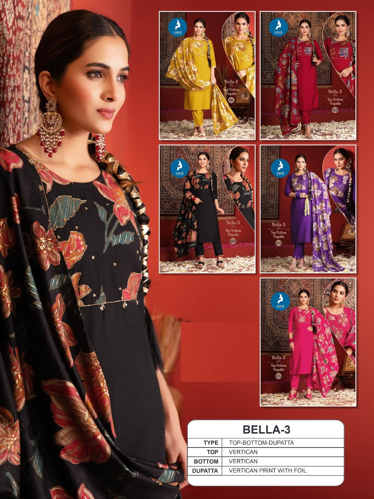 Bella 3 Kaya Vertican Readymade Pant Style Suits Supplier