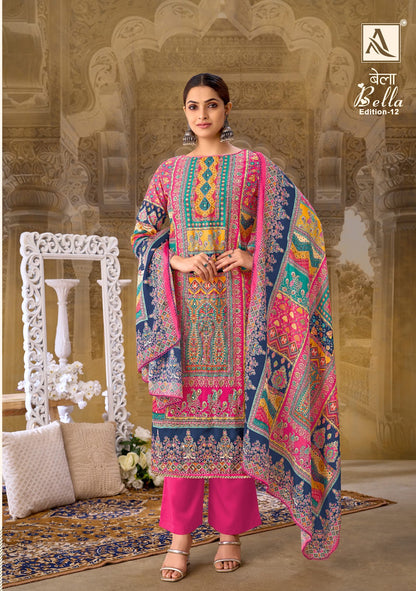 Bella Edition 12 Alok Muslin Karachi Salwar Suits Manufacturer India
