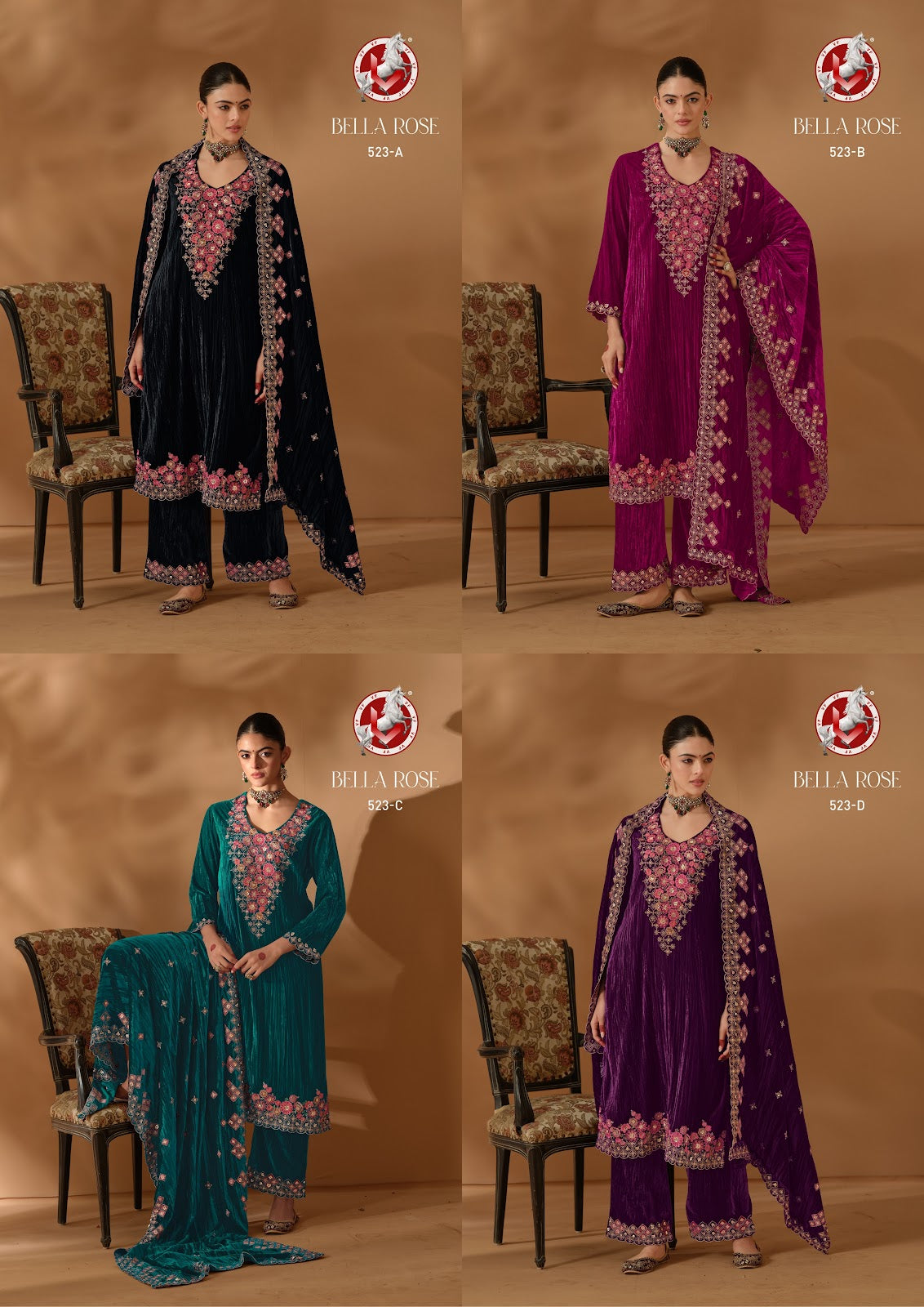Bella Rose Vivek Crush Velvet Suits Wholesaler
