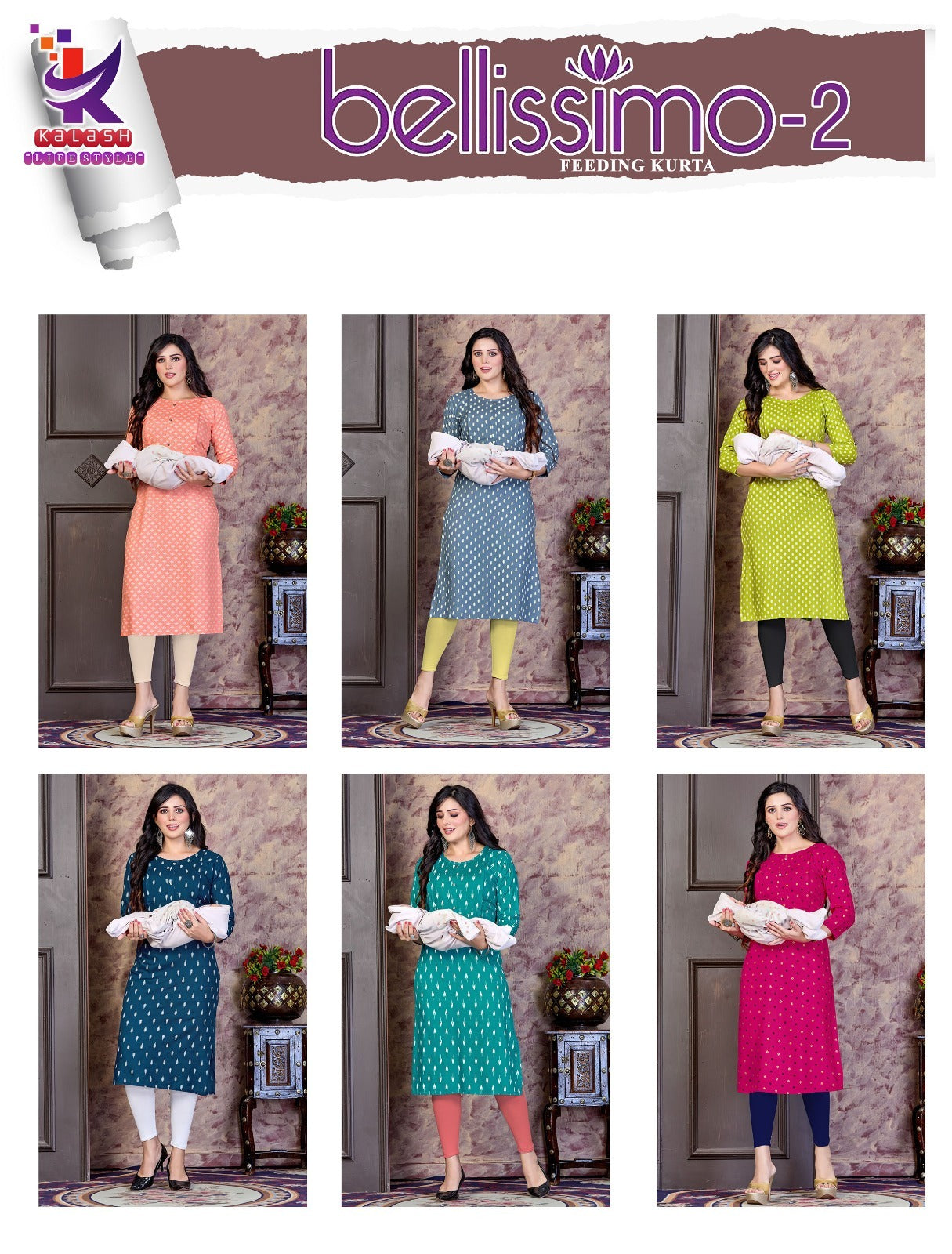 Bellissimo 2 Mlm Kalash Lifestyle Rayon 14Kg Feeding Kurtis Exporter