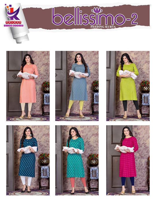 Bellissimo 2 Mlm Kalash Lifestyle Rayon 14Kg Feeding Kurtis Exporter
