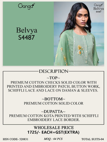 Belvya 4487 Ganga Cotton Pant Style Suits Wholesale