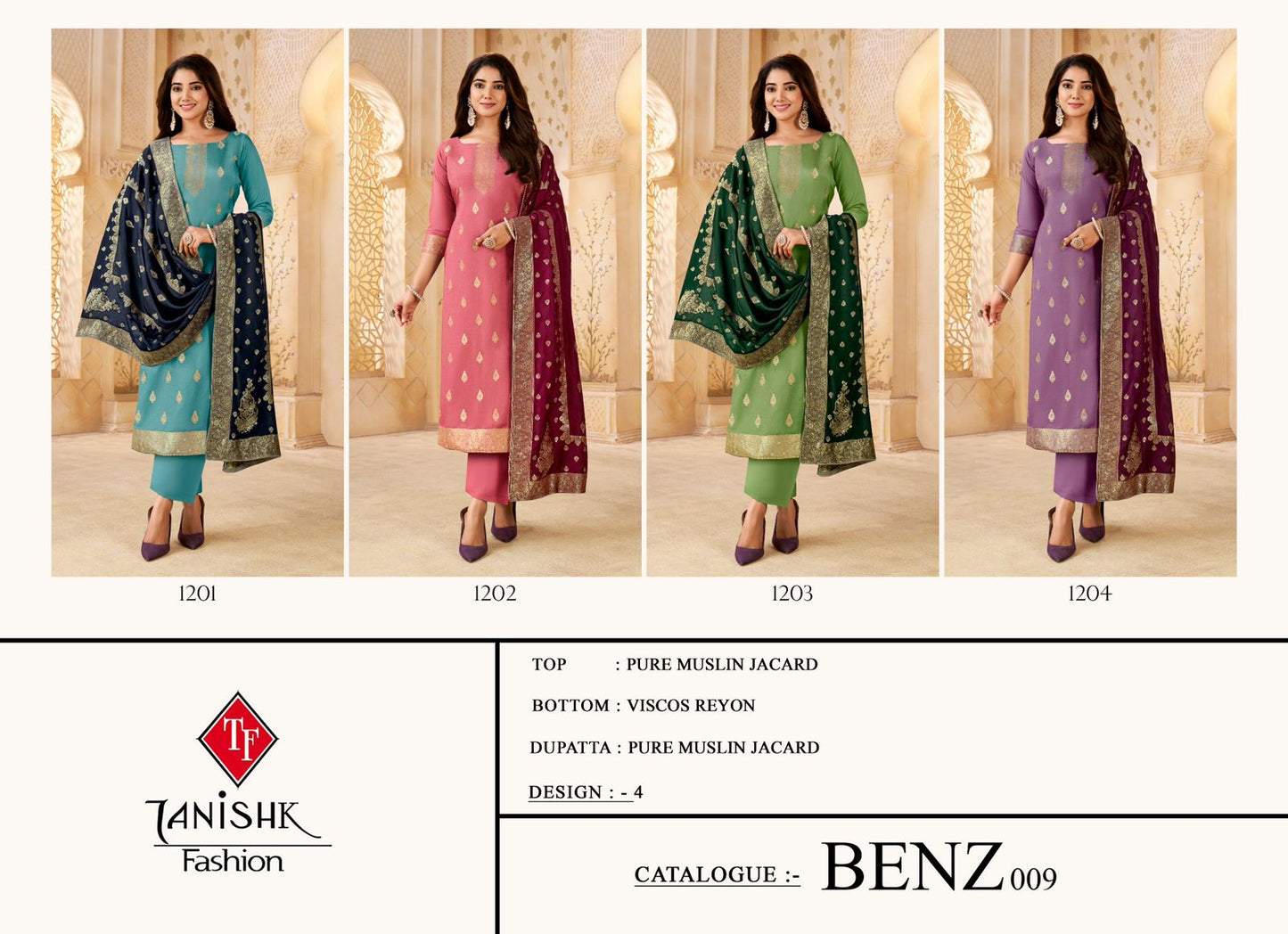 Benz 009 Tanishk Fashion Pure Muslin Pant Style Suits Supplier India