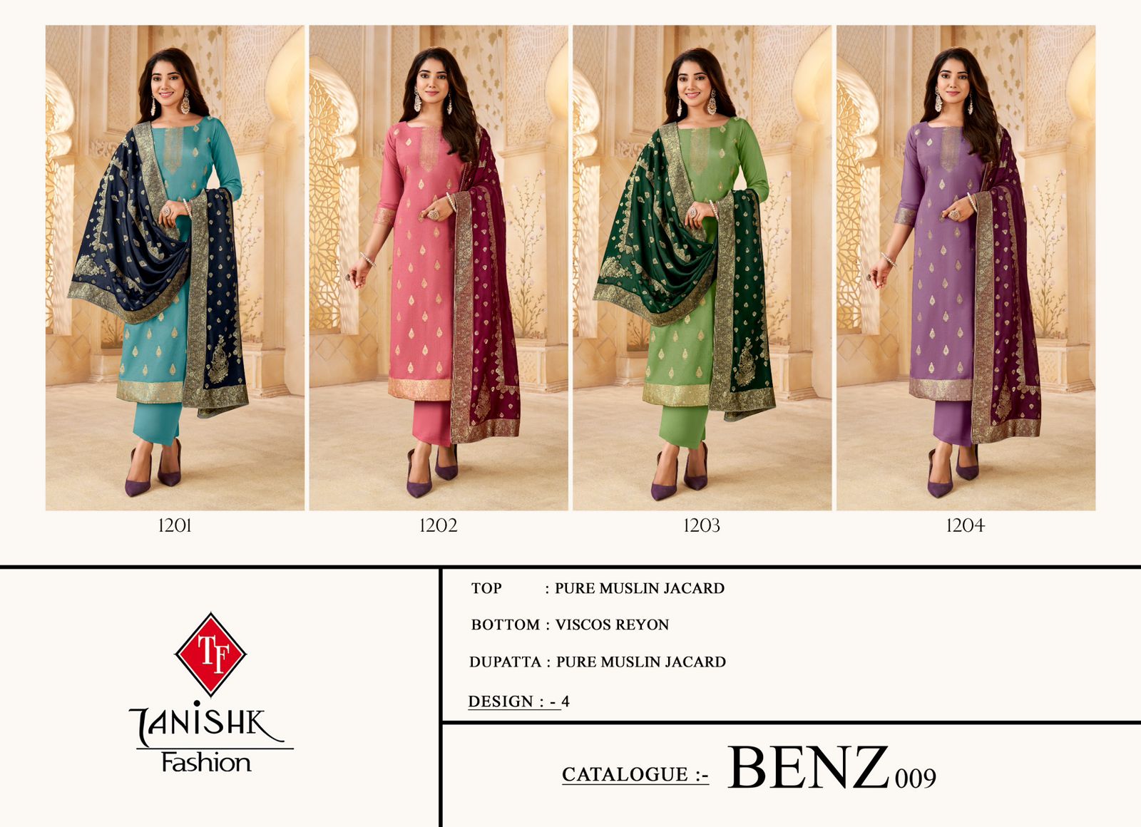 Benz 009 Tanishk Fashion Pure Muslin Pant Style Suits Supplier India