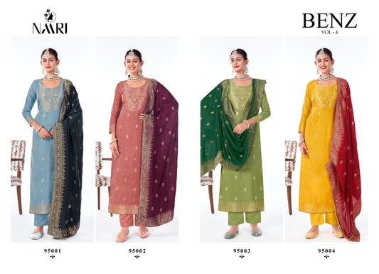 Benz Vol 4 Naari Muslin Jacquard Pant Style Suits Exporter Ahmedabad