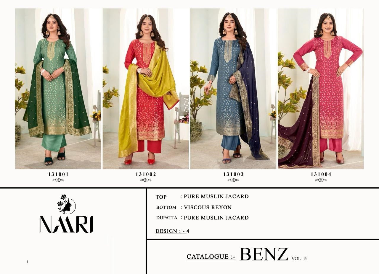 Benz Vol 5 Naari Muslin Jacquard Pant Style Suits Wholesale Price