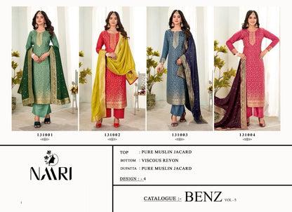 Benz Vol 5 Naari Muslin Jacquard Pant Style Suits Wholesale Price