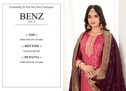 Benz Vol 5 Naari Muslin Jacquard Pant Style Suits Wholesale Price