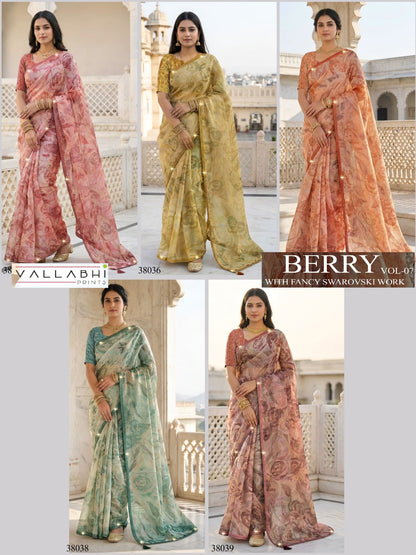 Berry Vol 7 Vallabhi Prints Chiffon Sarees Wholesaler Ahmedabad
