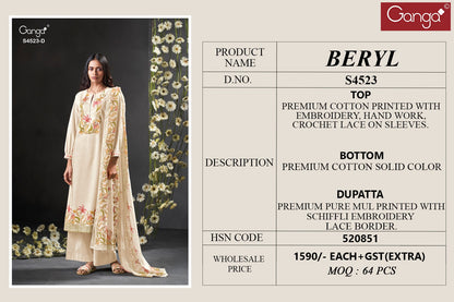 Beryl 4523 Ganga Cotton Plazzo Style Suits Supplier Ahmedabad