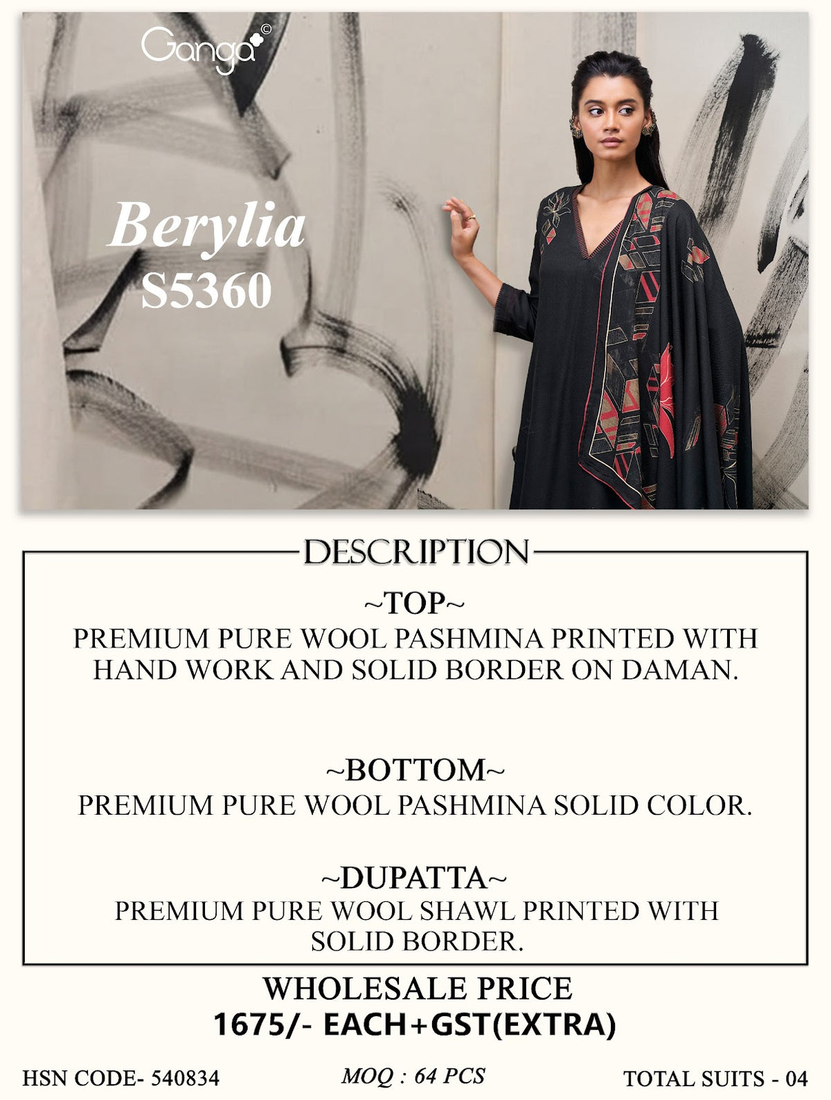 Berylia S5360 Ganga Wool Pashmina Suits Wholesaler