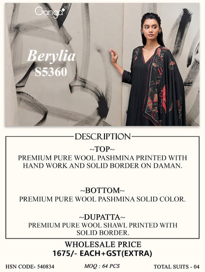 Berylia S5360 Ganga Wool Pashmina Suits Wholesaler