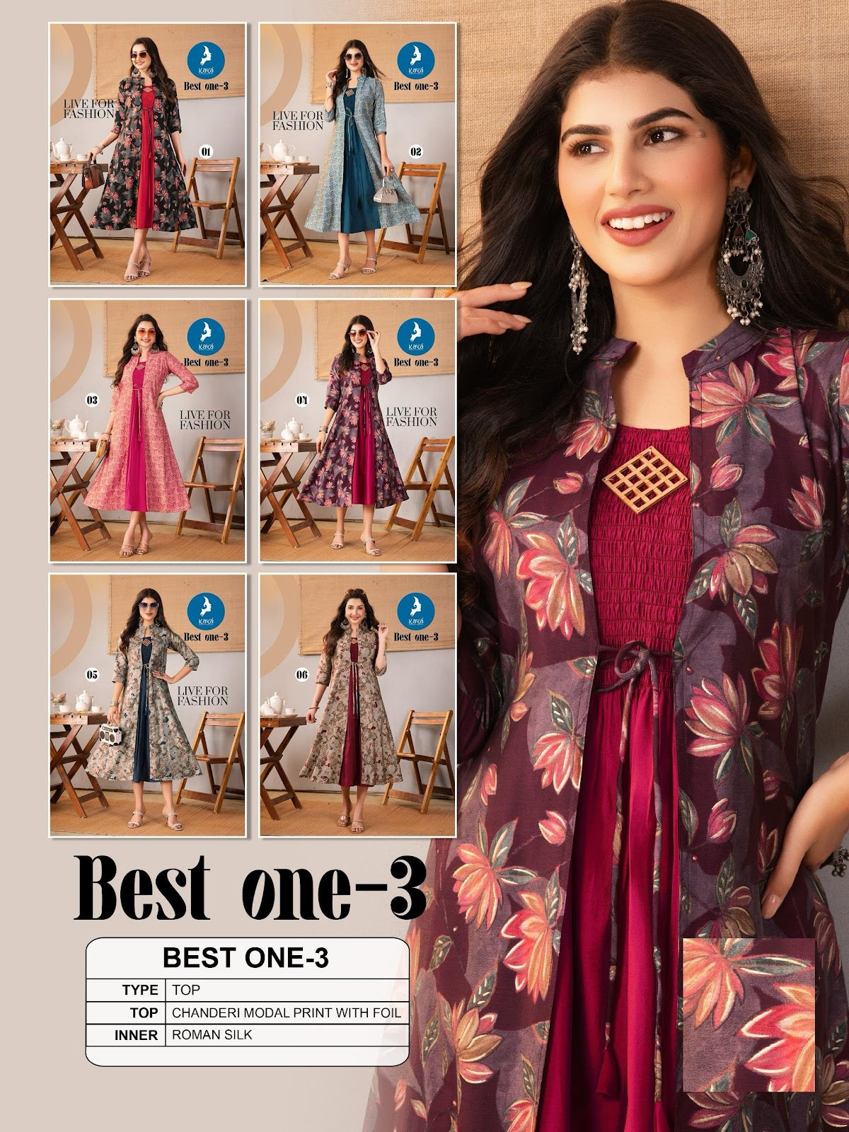 Best One 3 Kaya Chanderi Kurti Jacket Set Supplier Gujarat