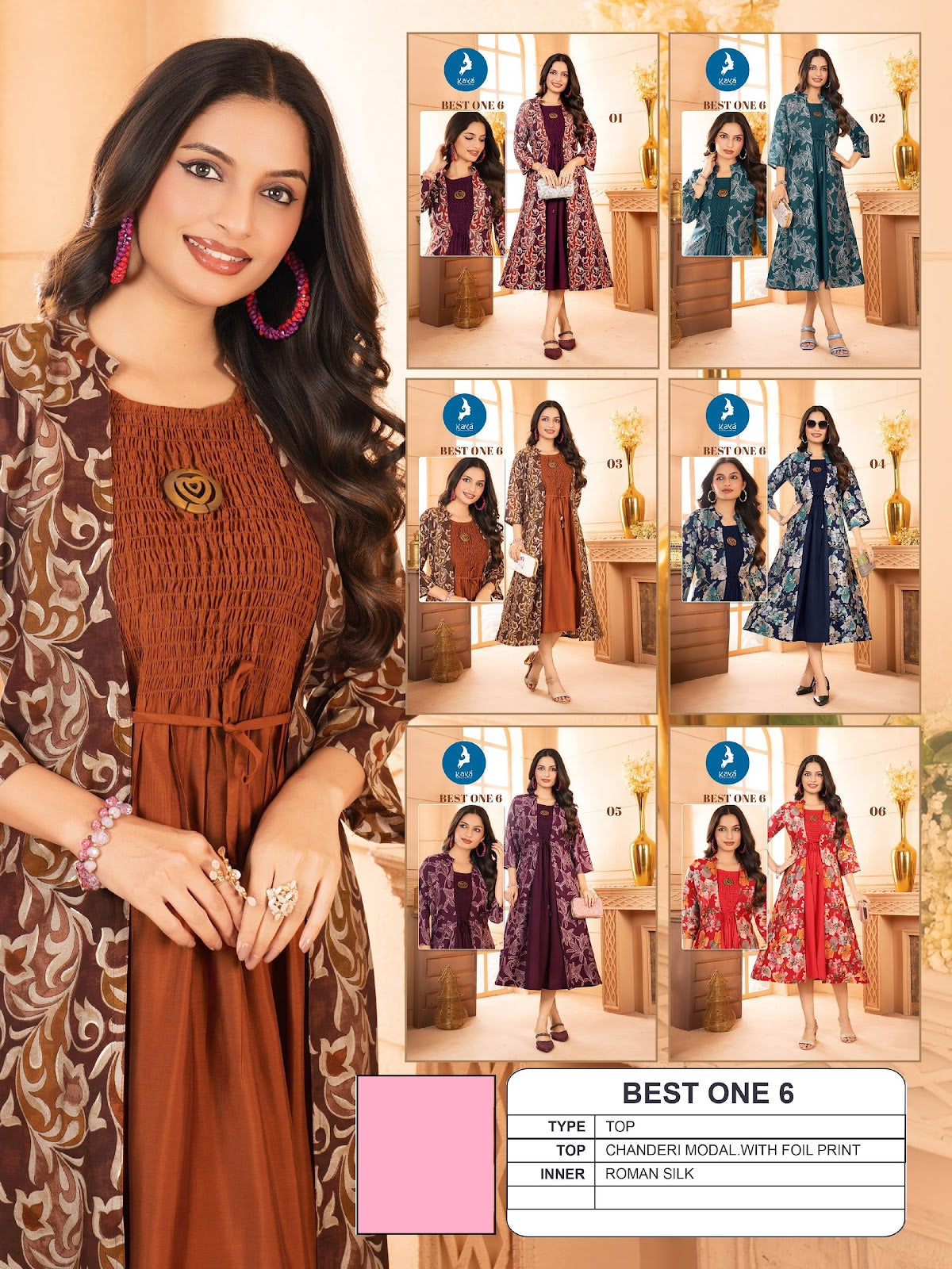 Best One 6 Kaya Chanderi Modal Kurti Jacket Set Exporter Gujarat