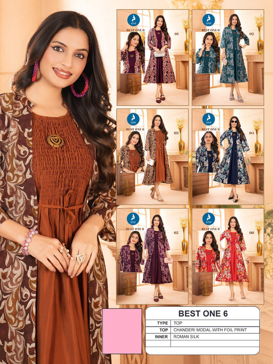 Best One 6 Kaya Chanderi Modal Kurti Jacket Set Exporter Gujarat