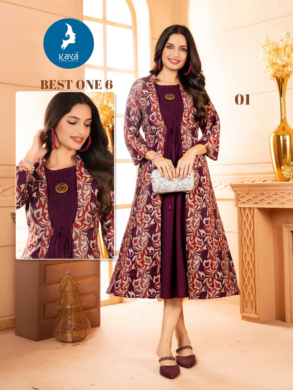Best One 6 Kaya Chanderi Modal Kurti Jacket Set Exporter Gujarat