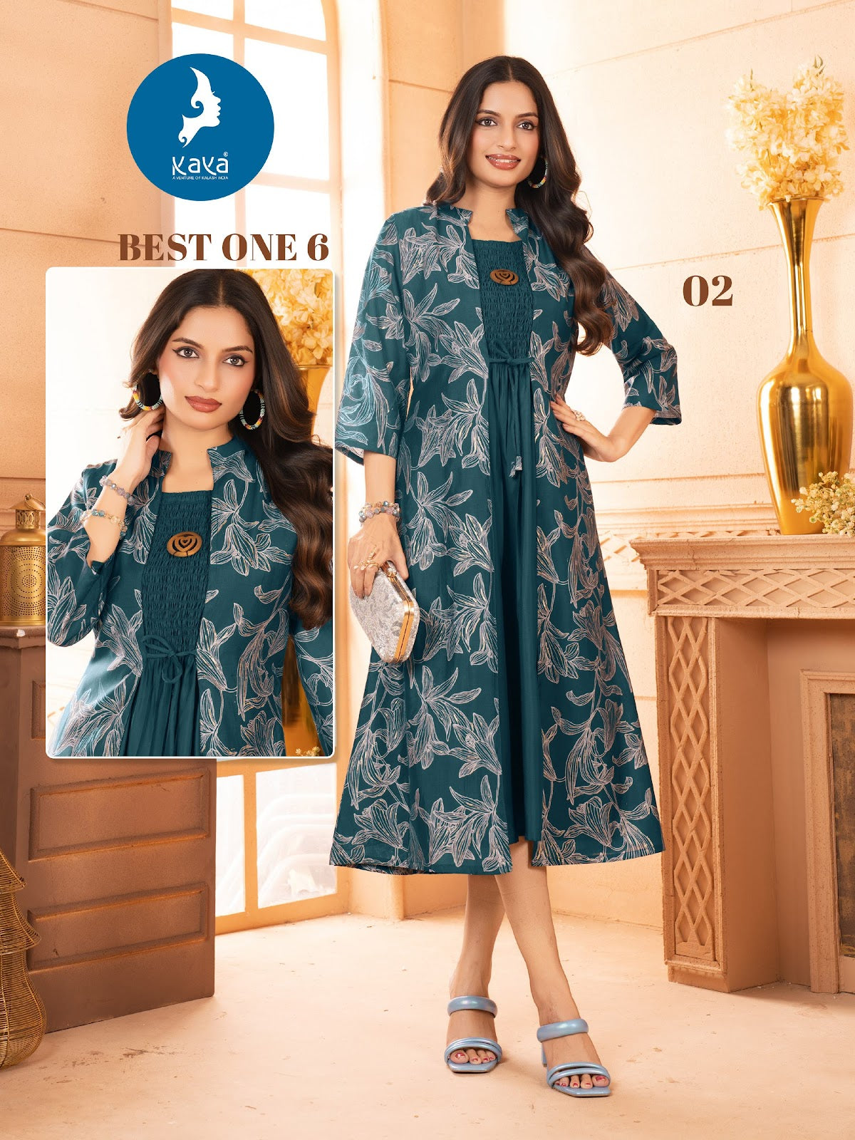 Best One 6 Kaya Chanderi Modal Kurti Jacket Set Exporter Gujarat