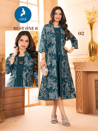 Best One 6 Kaya Chanderi Modal Kurti Jacket Set Exporter Gujarat