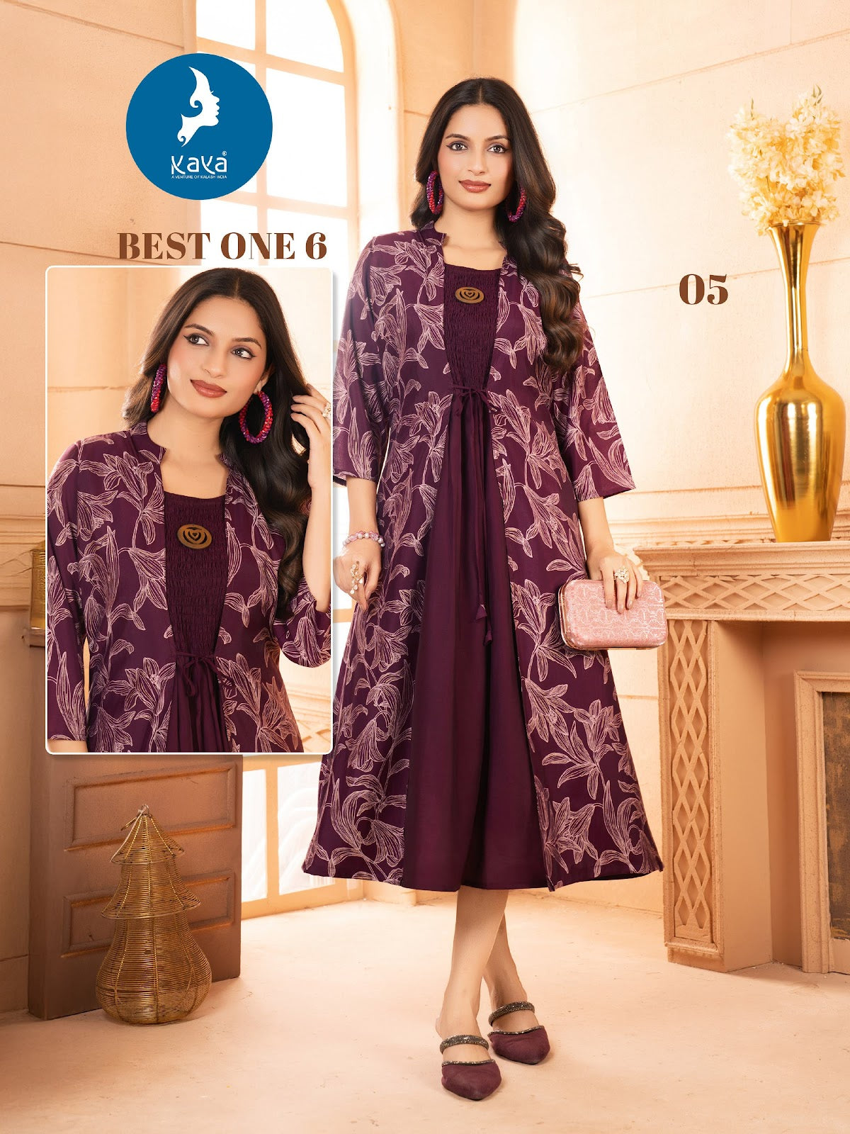 Best One 6 Kaya Chanderi Modal Kurti Jacket Set Exporter Gujarat