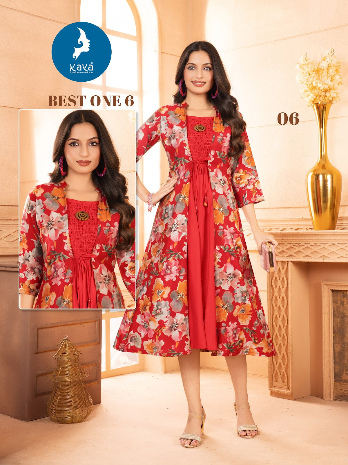 Best One 6 Kaya Chanderi Modal Kurti Jacket Set Exporter Gujarat