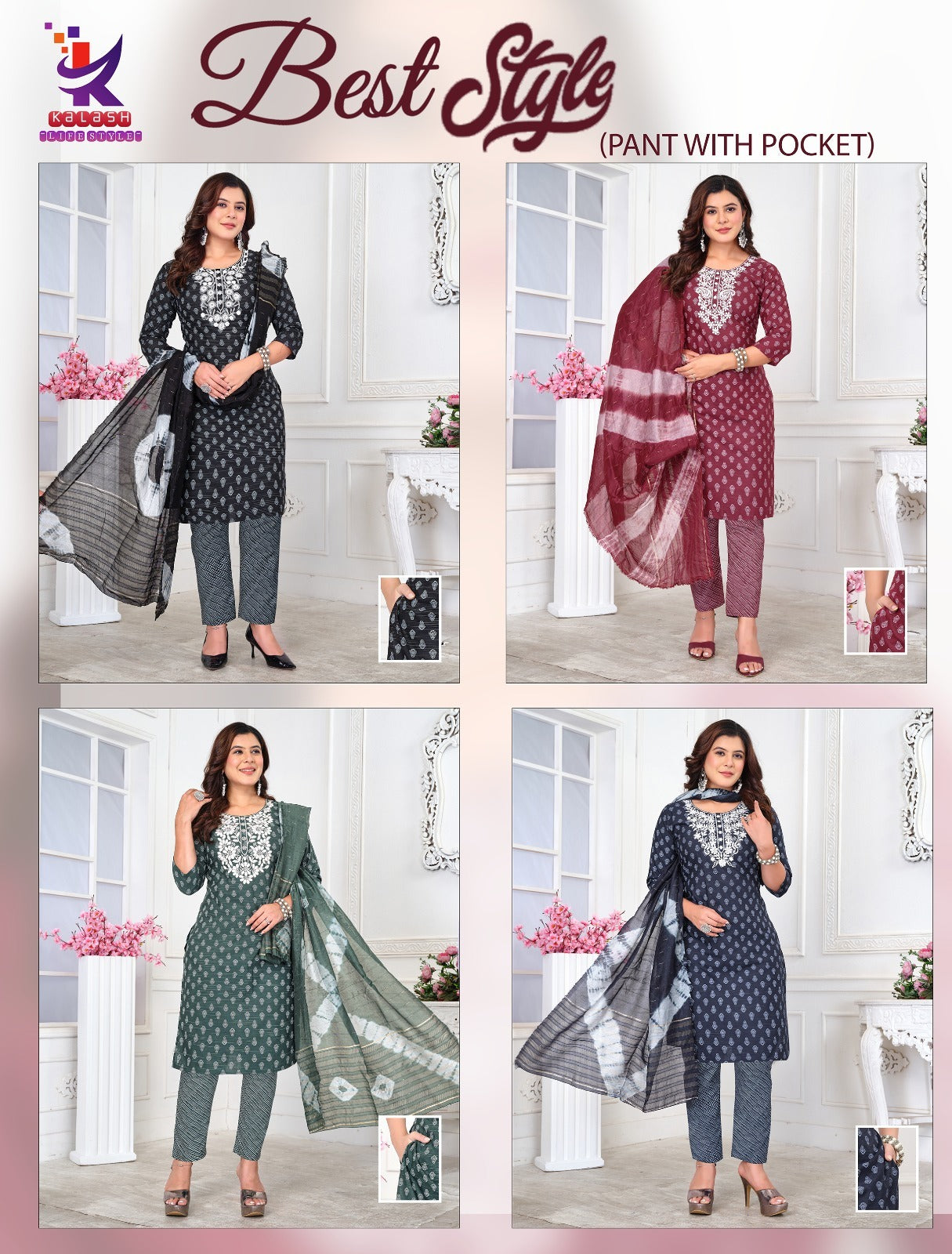 Best Style Mlm Kalash Lifestyle Khadi Cotton Readymade Pant Style Suits Wholesaler Ahmedabad