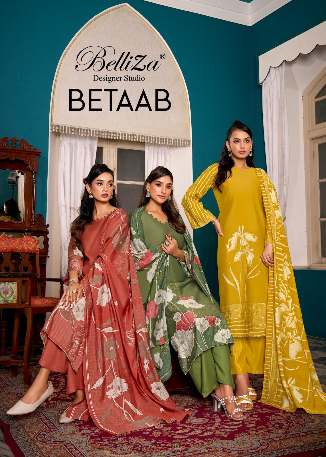 Betaab Belliza Designer Studio Viscose Muslin Karachi Salwar Suits Wholesale Rate