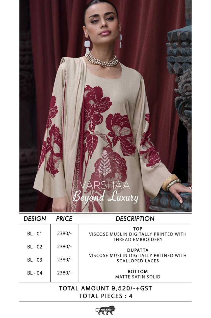 Beyond Luxury Varshaa Viscose Muslin Pant Style Suits Wholesaler