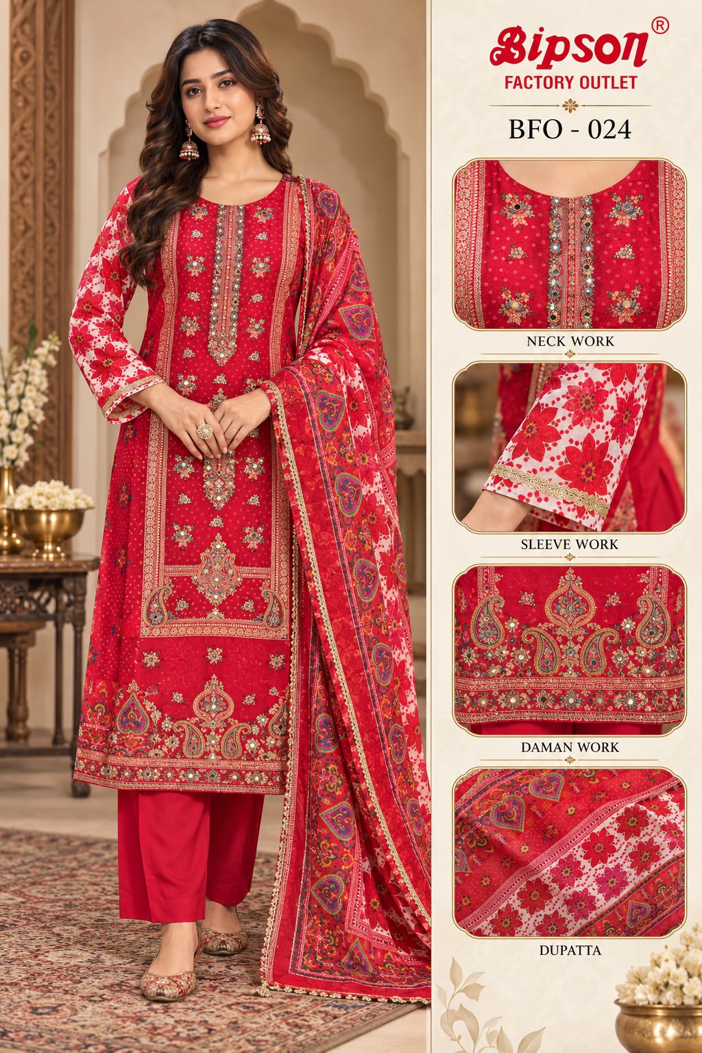 Bfo-024 Bipson Prints Silk Jacquard Pakistani Readymade Suits Supplier Gujarat