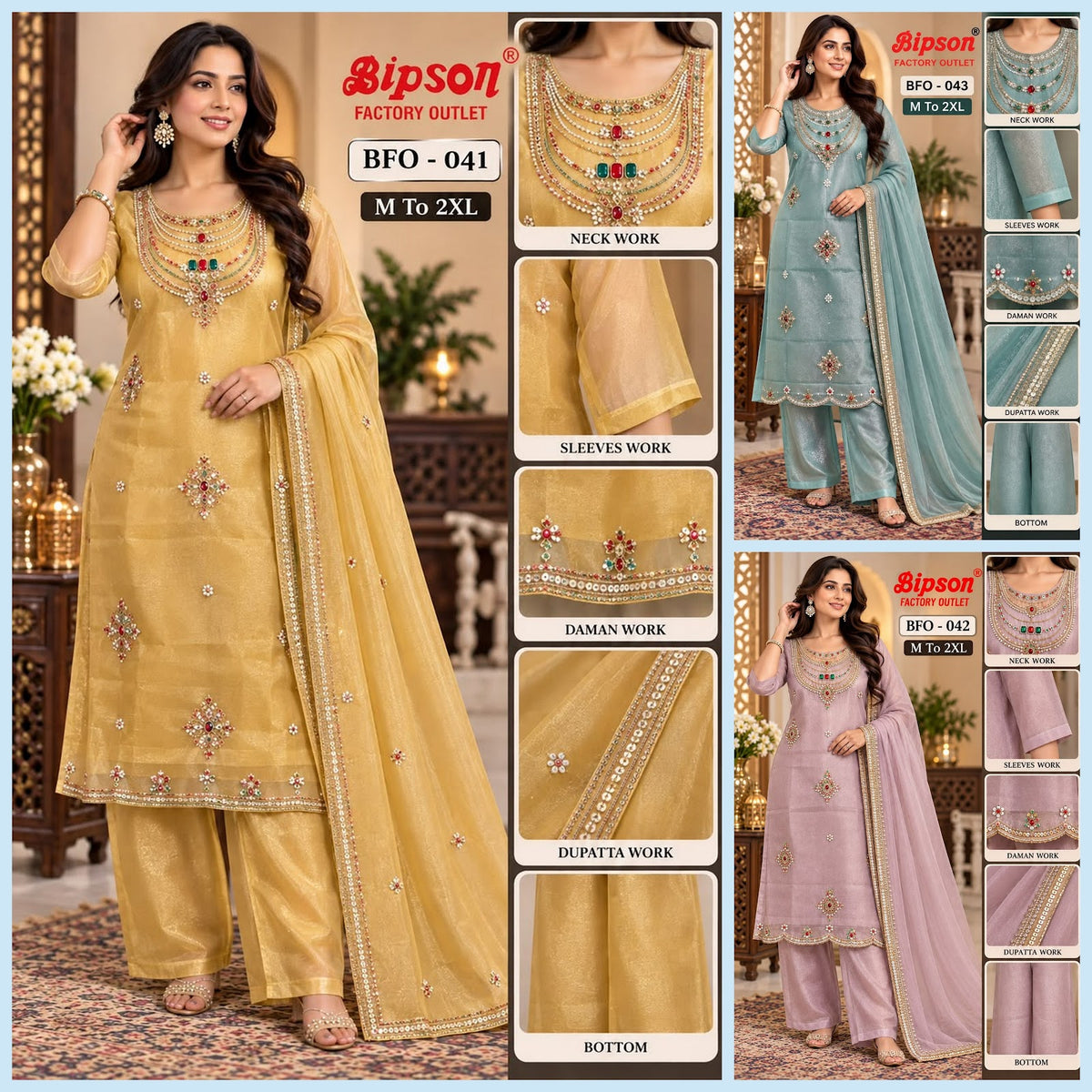 Bfo 041-042-043 Bipson Prints Shimmer Tissue Readymade Pant Style Suits Supplier Gujarat