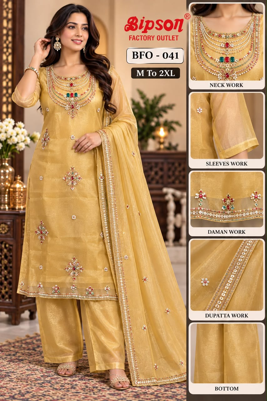 Bfo 041-042-043 Bipson Prints Shimmer Tissue Readymade Pant Style Suits Supplier Gujarat