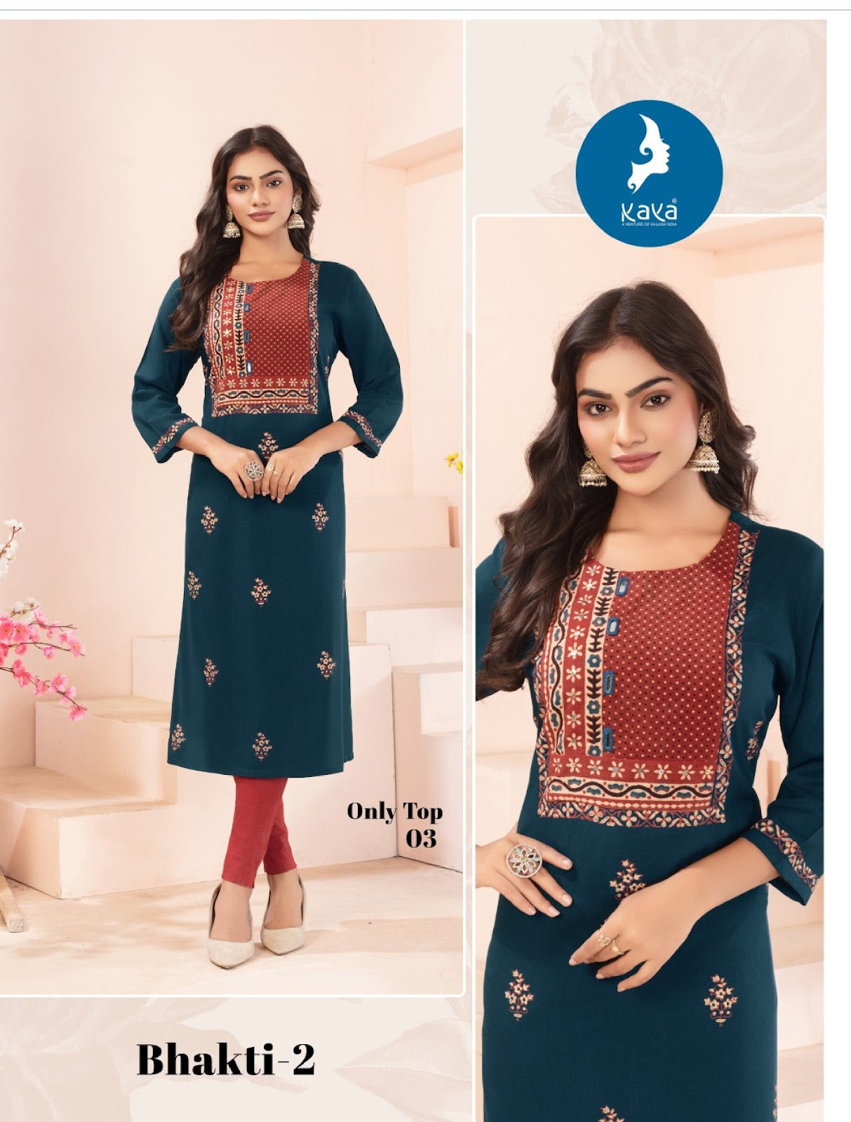 Bhakti 2 Kaya Reyon Long Straight Kurti Wholesaler Ahmedabad