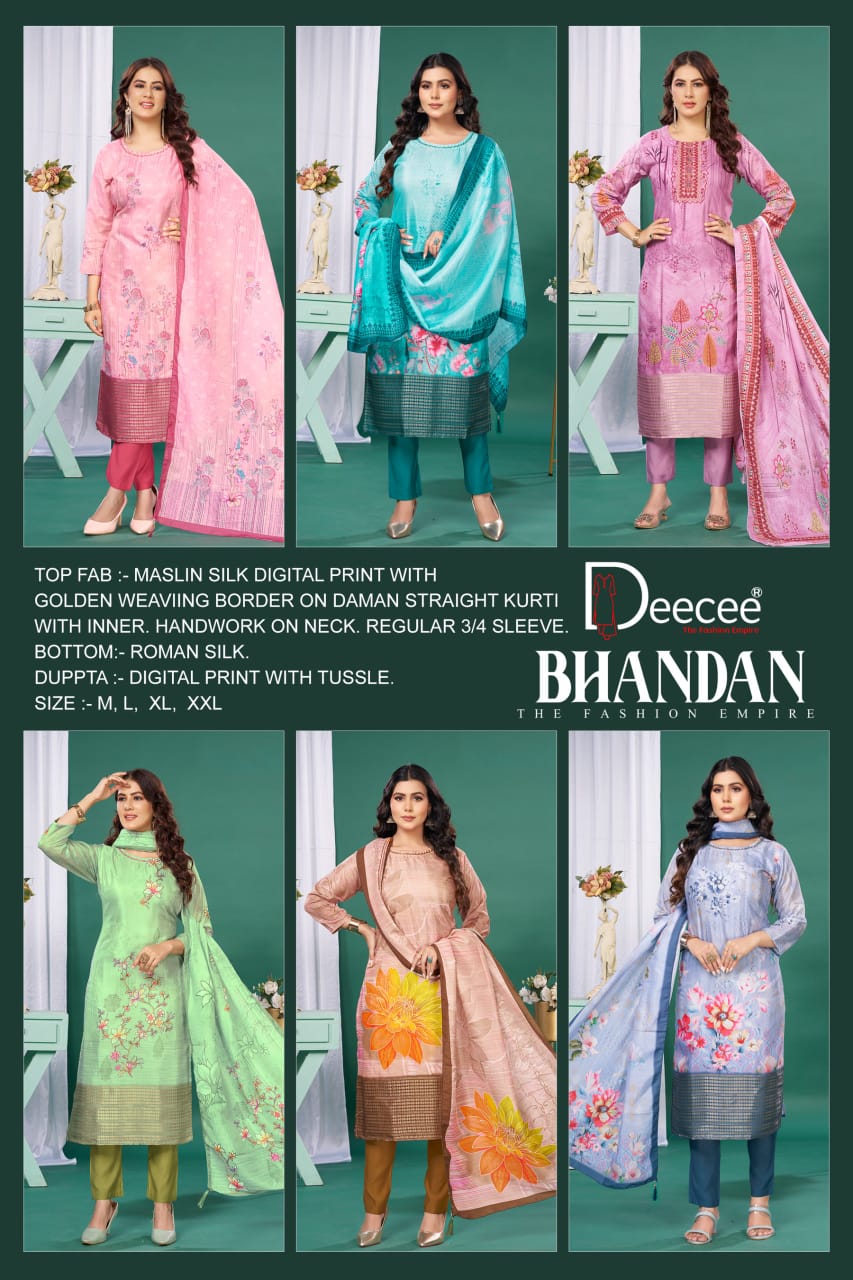 Bhandan Deecee Muslin Silk Readymade Pant Style Suits Exporter