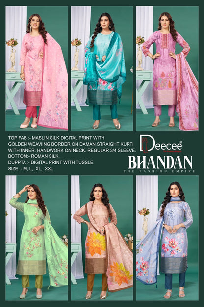 Bhandan Deecee Muslin Silk Readymade Pant Style Suits Exporter