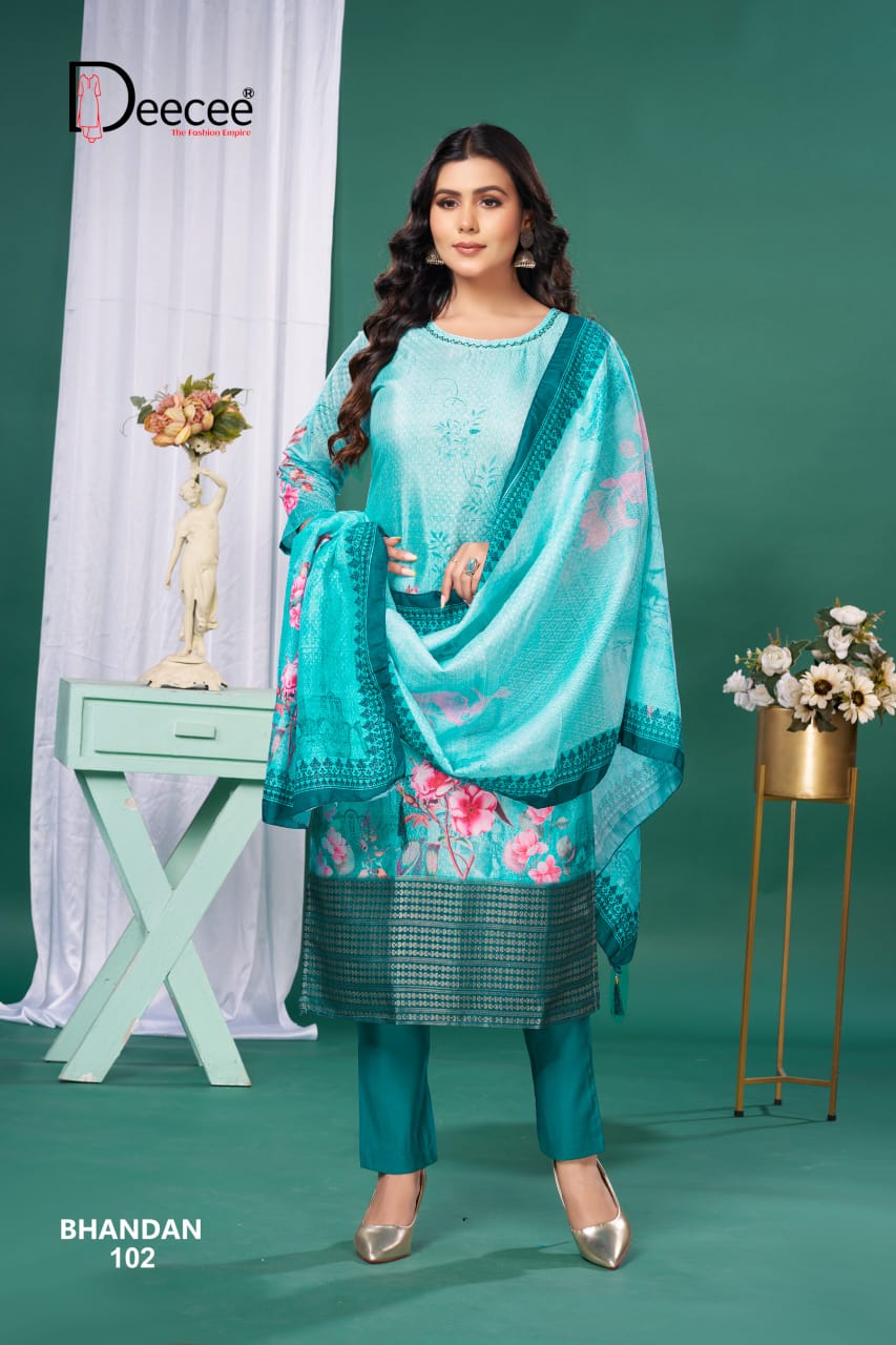 Bhandan Deecee Muslin Silk Readymade Pant Style Suits Exporter