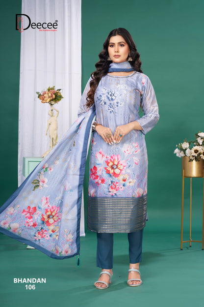 Bhandan Deecee Muslin Silk Readymade Pant Style Suits Exporter