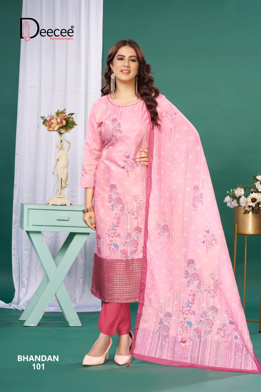 Bhandan Deecee Muslin Silk Readymade Pant Style Suits Exporter
