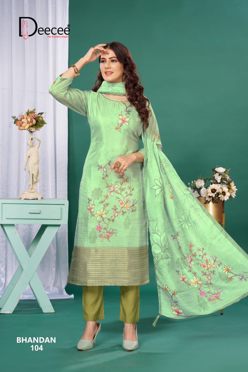 Bhandan Deecee Muslin Silk Readymade Pant Style Suits Exporter