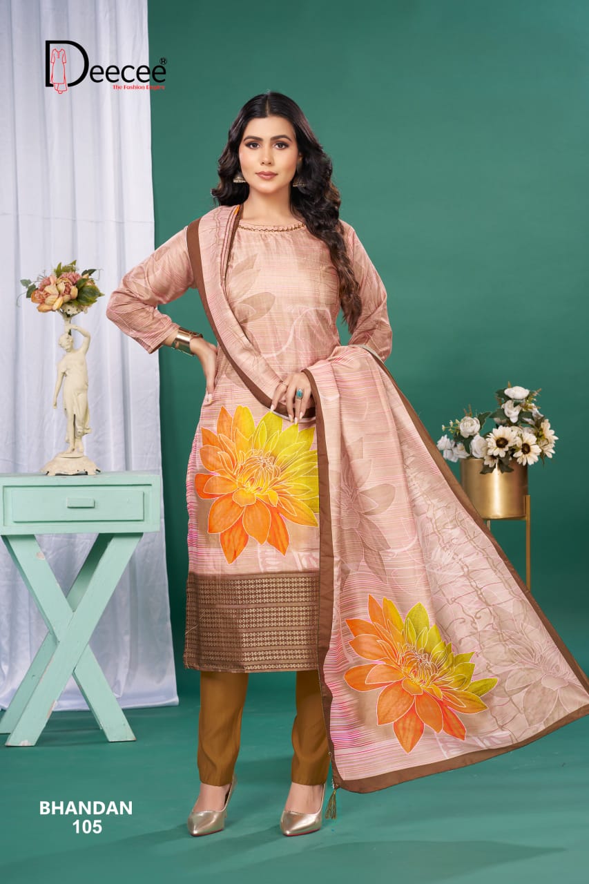 Bhandan Deecee Muslin Silk Readymade Pant Style Suits Exporter