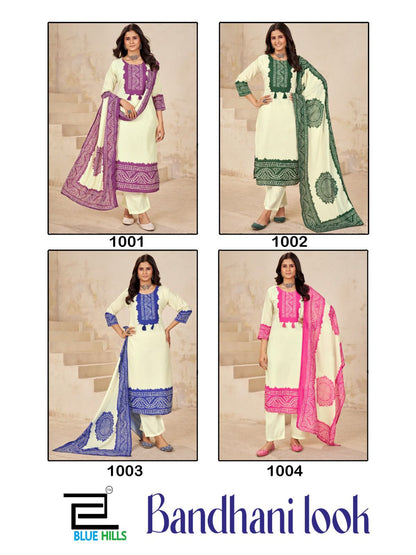 Bhandani Look Blue Hills Muslin Readymade Pant Style Suits Manufacturer India