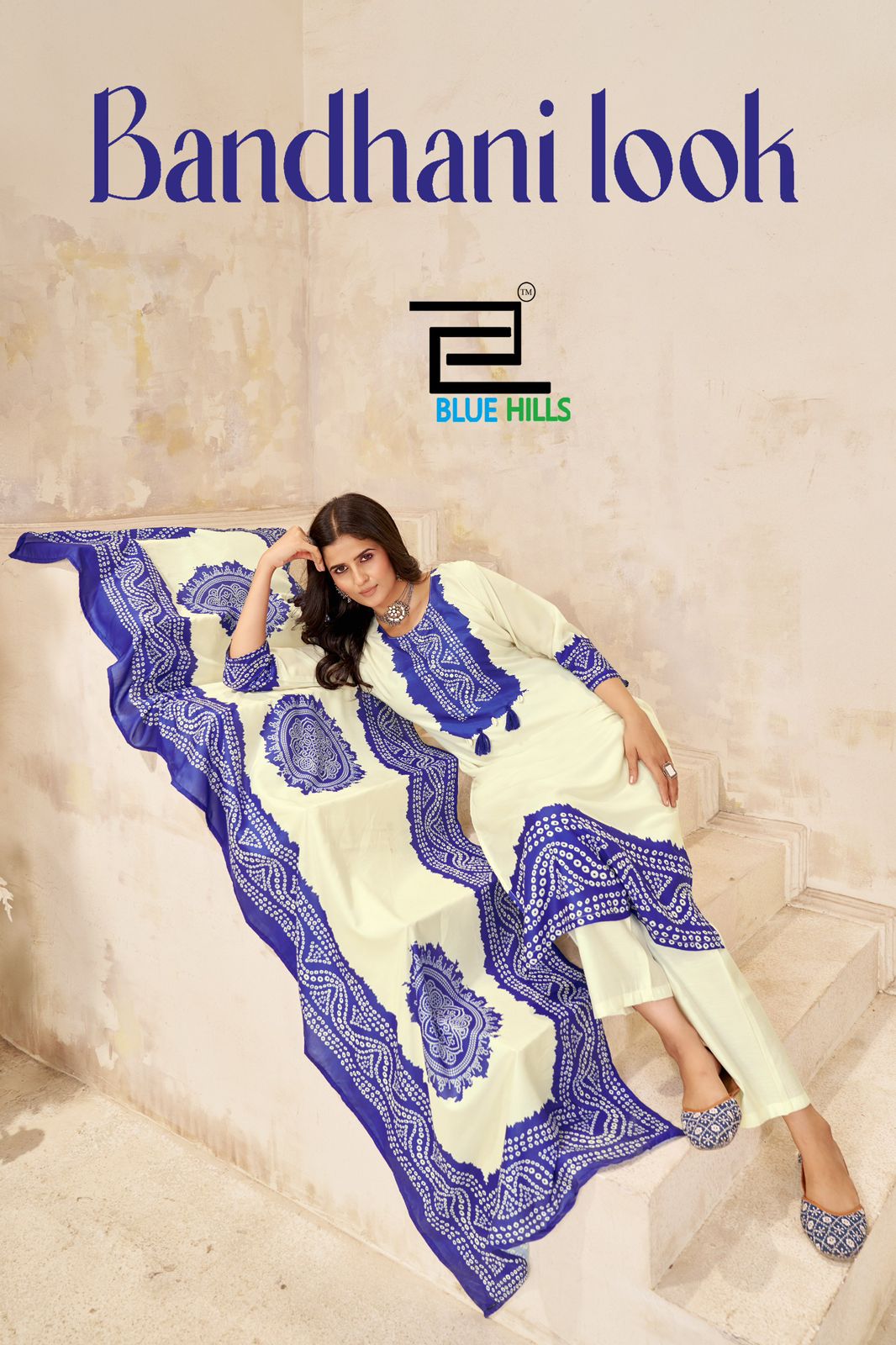 Bhandani Look Blue Hills Muslin Readymade Pant Style Suits Manufacturer India