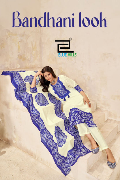 Bhandani Look Blue Hills Muslin Readymade Pant Style Suits Manufacturer India